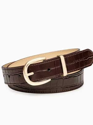 Pasek damski skórzany o fakturze croco brązowy rozmiar L Puccini