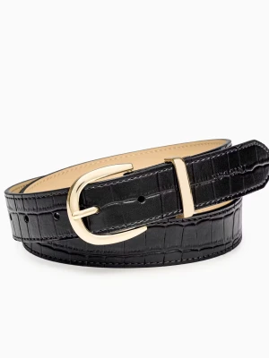 Pasek damski skórzany o fakturze croco czarny rozmiar L Puccini