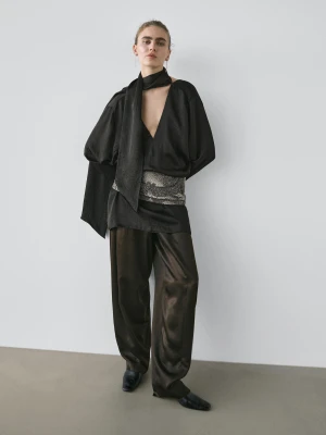 Pasek Gorsetowy Z Haftami − Studio - Srebrny - - Massimo Dutti - Kobieta