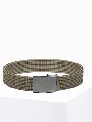Pasek męski parciany z metalową klamrą - khaki Ombre Clothing