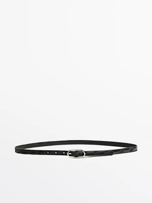 Pasek, Skóra, Owalna Sprzączka, Faktura - Czarny - L / 90cm - Massimo Dutti - Female
