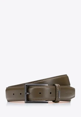 Pasek skórzany męski z podwójnym stebnowaniem khaki Wittchen