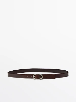 Pasek Skórzany Nappa Z Owalną Sprzączką - Brązowy - S / 80cm - Massimo Dutti - Female