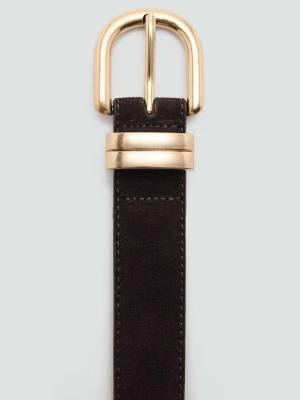 Pasek skórzany o zamszowym wykończeniu czekoladowy - Kobieta - - MANGO