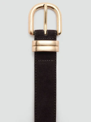 Pasek skórzany o zamszowym wykończeniu czekoladowy - Kobieta - - MANGO