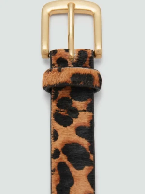 Pasek skórzany w lamparcie cętki brązowy - Kobieta - - MANGO