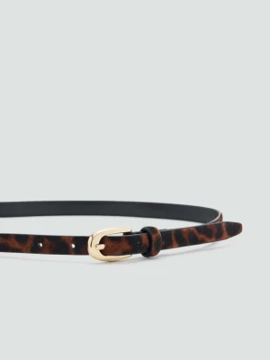 Pasek skórzany z włosiem w lamparcie cętki brązowy - Kobieta - - MANGO