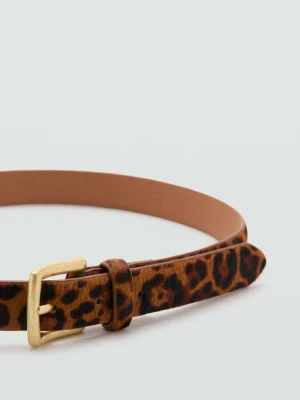 Pasek skórzany z włosiem w lamparcie cętki brązowy - Kobieta - - MANGO