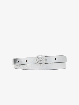 Pasek z logo z metalicznej skóry i kryształkami pavé Michael Kors