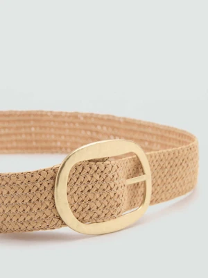 Pasek z naturalnego włókna z owalną sprzączką beżowy - Kobieta - - MANGO