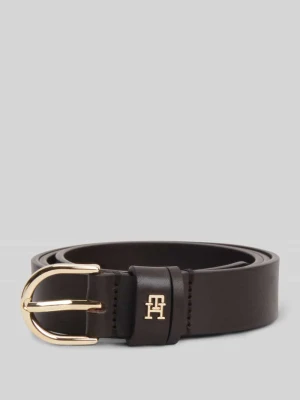 Pasek z naturalnej skóry z aplikacją z logo Tommy Hilfiger Ciemnobrązowy