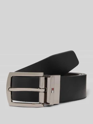 Pasek z naturalnej skóry z aplikacją z logo Tommy Hilfiger Ciemnobrązowy