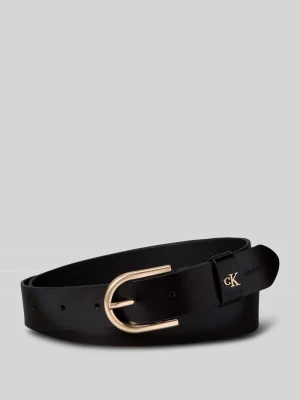 Pasek z naturalnej skóry z detalem z logo Calvin Klein Czarny