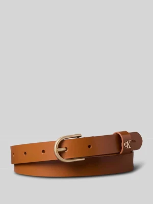 Pasek z naturalnej skóry z detalem z logo Calvin Klein Koniakowy