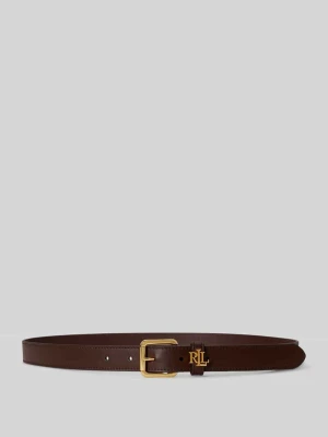 Pasek z naturalnej skóry z detalem z logo Lauren Ralph Lauren Ciemnobrązowy