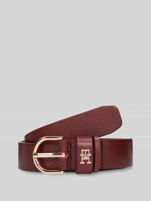 Pasek z naturalnej skóry z detalem z logo Tommy Hilfiger Bordowy