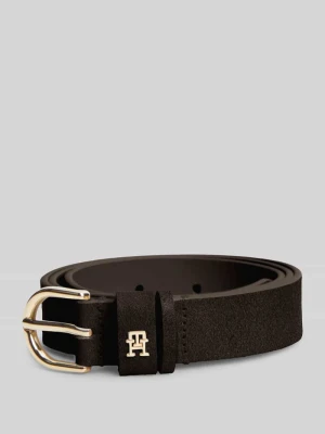 Pasek z naturalnej skóry z detalem z logo Tommy Hilfiger Ciemnobrązowy
