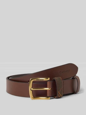 Pasek z naturalnej skóry z wytłaczanym logo Barbour Ciemnobrązowy