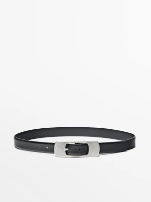 Pasek Z Płaską Sprzączką Ze Skóry Nappa - Czarny - L / 90cm - Massimo Dutti - Female