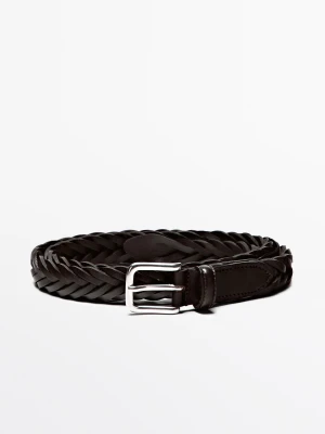 Pasek Z Plecionej Skóry - Brązowy - Massimo Dutti - Male