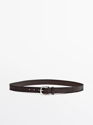 Pasek Z Wytłaczanej Skóry Nappa - Popielaty Brąz - - Massimo Dutti - Kobieta
