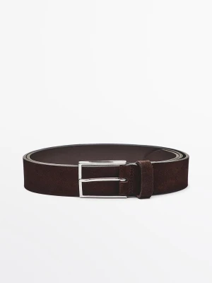 Pasek Z Zamszowej Skóry Nappa Z Niklowaną Sprzączką - Brązowy - - Massimo Dutti - Mężczyzna