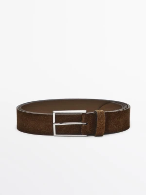 Pasek Z Zamszowej Skóry Nappa Z Niklowaną Sprzączką - Brązowy - - Massimo Dutti - Mężczyzna