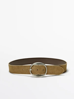 Pasek Z Zamszowej Skóry Z Owalną Sprzączką - Piaskowy - M / 85cm - Massimo Dutti - Female