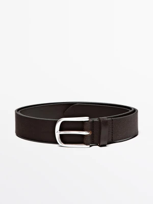 Pasek Ze Skóry Nappa Z Efektem Postarzenia - Brązowy - Massimo Dutti - Male
