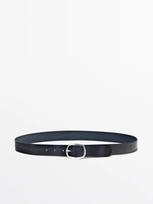 Pasek Ze Skóry Nappa Z Kwadratową Klamrą - Granatowy - L / 90cm - Massimo Dutti - Female