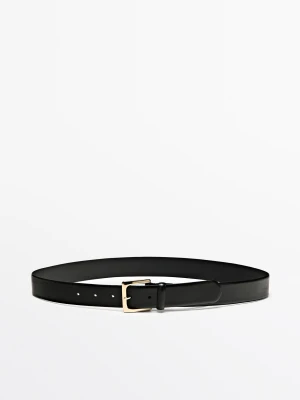 Pasek Ze Skóry Nappa Z Kwadratową Sprzączką - Czarny - L / 90cm - Massimo Dutti - Female