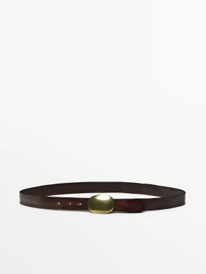 Pasek Ze Skóry Nappa Z Metalową Klamrą - Brązowy - L / 90cm - Massimo Dutti - Female