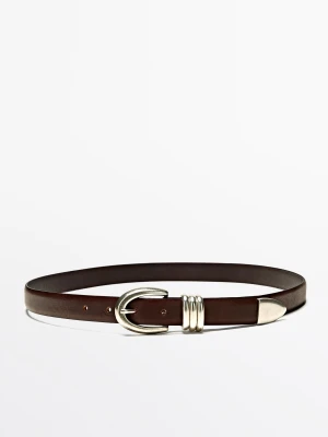 Pasek Ze Skóry Nappa Z Metalowym Detalem - Brązowy - M / 85cm - Massimo Dutti - Female