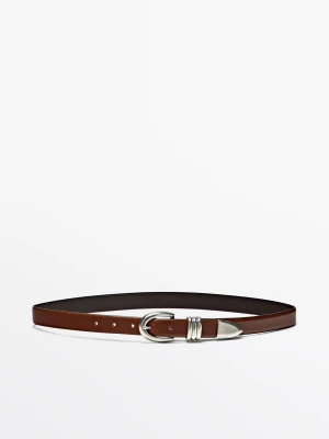 Pasek Ze Skóry Nappa Z Metalowym Detalem - Skórzany - S / 80cm - Massimo Dutti - Female