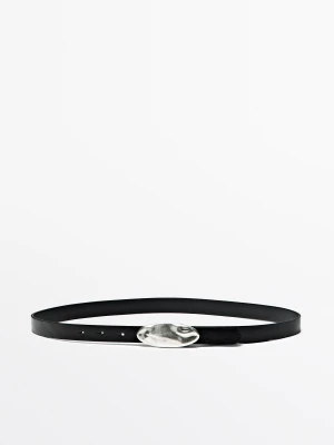 Pasek Ze Skóry Nappa Z Owalną, Młotkowaną Sprzączką - Czarny - M / 85cm - Massimo Dutti - Female
