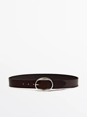 Pasek Ze Skóry Nappa Z Owalną Sprzączką - Brązowy - L / 90cm - Massimo Dutti - Female