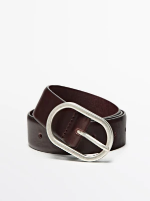 Pasek Ze Skóry Nappa Z Owalną Sprzączką - Czerwonawy Brąz - - Massimo Dutti - Kobieta