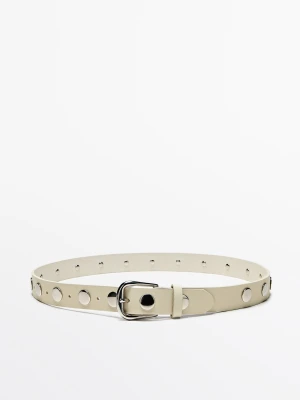 Pasek Ze Skóry Nappa Ze Sprzączką Z Ćwiekami - Biały - - Massimo Dutti - Kobieta