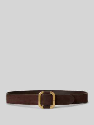 Pasek ze skóry welurowej z wytłoczonym logo Lauren Ralph Lauren Ciemnobrązowy