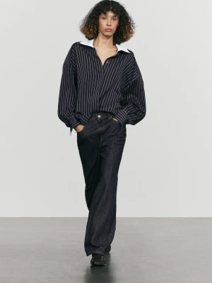 Pasiasta Koszula Z Kontrastowym Kołnierzykiem - Granatowy - Massimo Dutti - Female