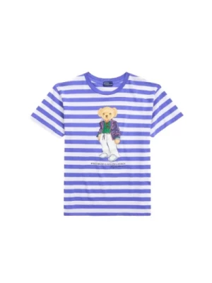 Paski T-shirt z Okrągłym Dekoltem Niebieski/Biały Ralph Lauren