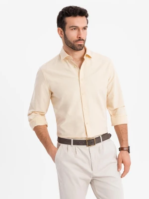 Pastelowa bawełniana męska koszula typu oxford – jasnożółta V3 - Rozmiar: XL Ombre Clothing