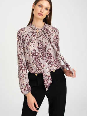 Pastelowa bluzka z efektowną szarfą, nadruk w kwiaty Greenpoint