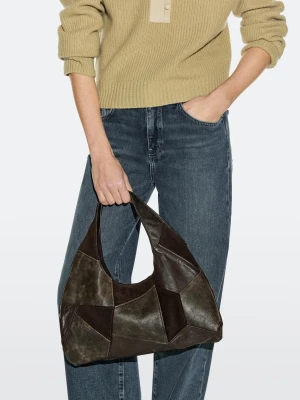 Patchworkowa Torba Średniego Rozmiaru Z Zamszowej Skóry - Brązowy - - Massimo Dutti - Kobieta