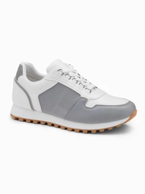 Patchworkowe buty męskie sneakersy z łączonych materiałów – biało-szare V3 OM-FOSL-0144
 -                                    43