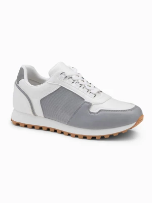 Patchworkowe buty męskie sneakersy z łączonych materiałów – biało-szare V3 - Rozmiar: 41 Ombre Clothing