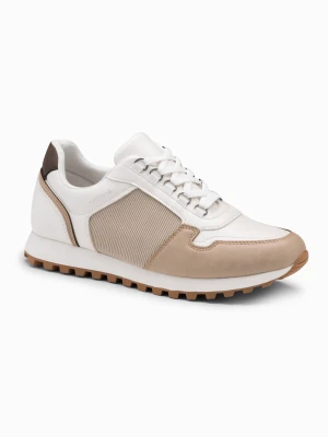 Patchworkowe męskie buty sneakersy z łączonych materiałów – biało-piaskowe V1 - Rozmiar: 41 Ombre Clothing