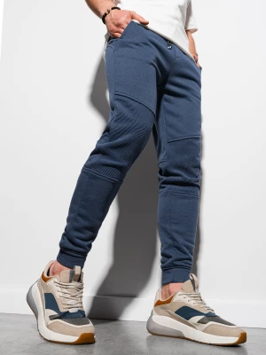 Patchworkowe spodnie męskie dresowe joggery OM-PASK-22FW-013 - ciemnoniebieskie V2
 -                                    XL Ombre