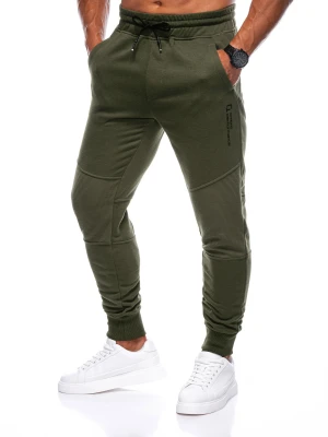 Zdjęcie produktu Patchworkowe spodnie męskie dresowe joggery OM-PASK-22FW-013 - ciemnooliwkowe V3
 -                                    XL Ombre