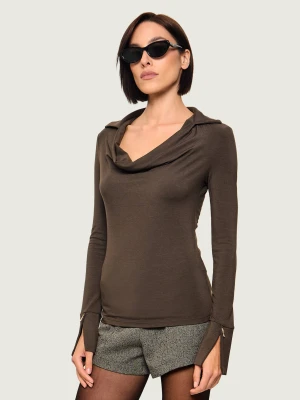 Patrizia Pepe Bluzka | Slim Fit | z dodatkiem wełny brązowy